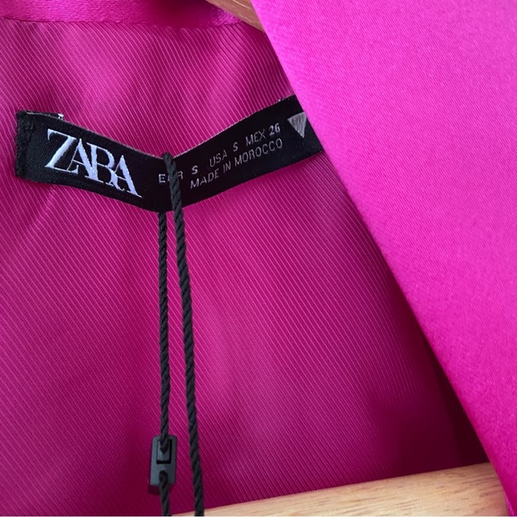 Zara Pink Satin Blazer Dress, deep v neckline & knotted waistband - Size Medium - Picture 6 of 11
